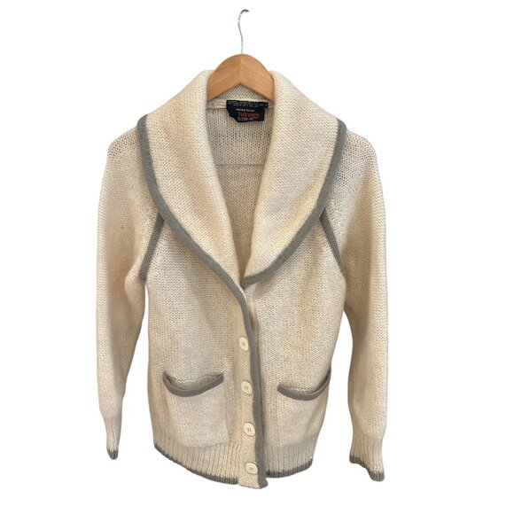 Vintage René Tener for Outlander Wool Mohair Cardigan – Cream Shawl Collar, Made - Picture 1 of 6